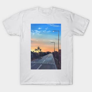 Sunset Road Gouache Painting T-Shirt